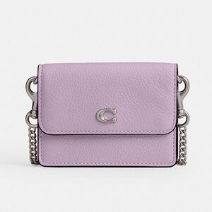 Coach Essential Half Flap Card Case in Soft Purple Crossbody Silver Chain NWT
